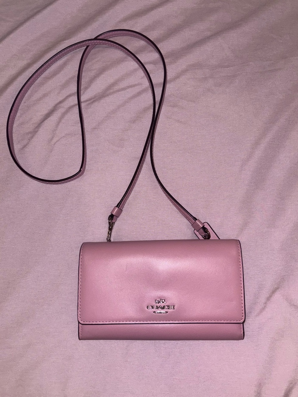 COACH pink smooth leather phone crossbody wallet